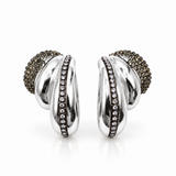 Par de brincos argola prateados Nina com fileira de strass escuros