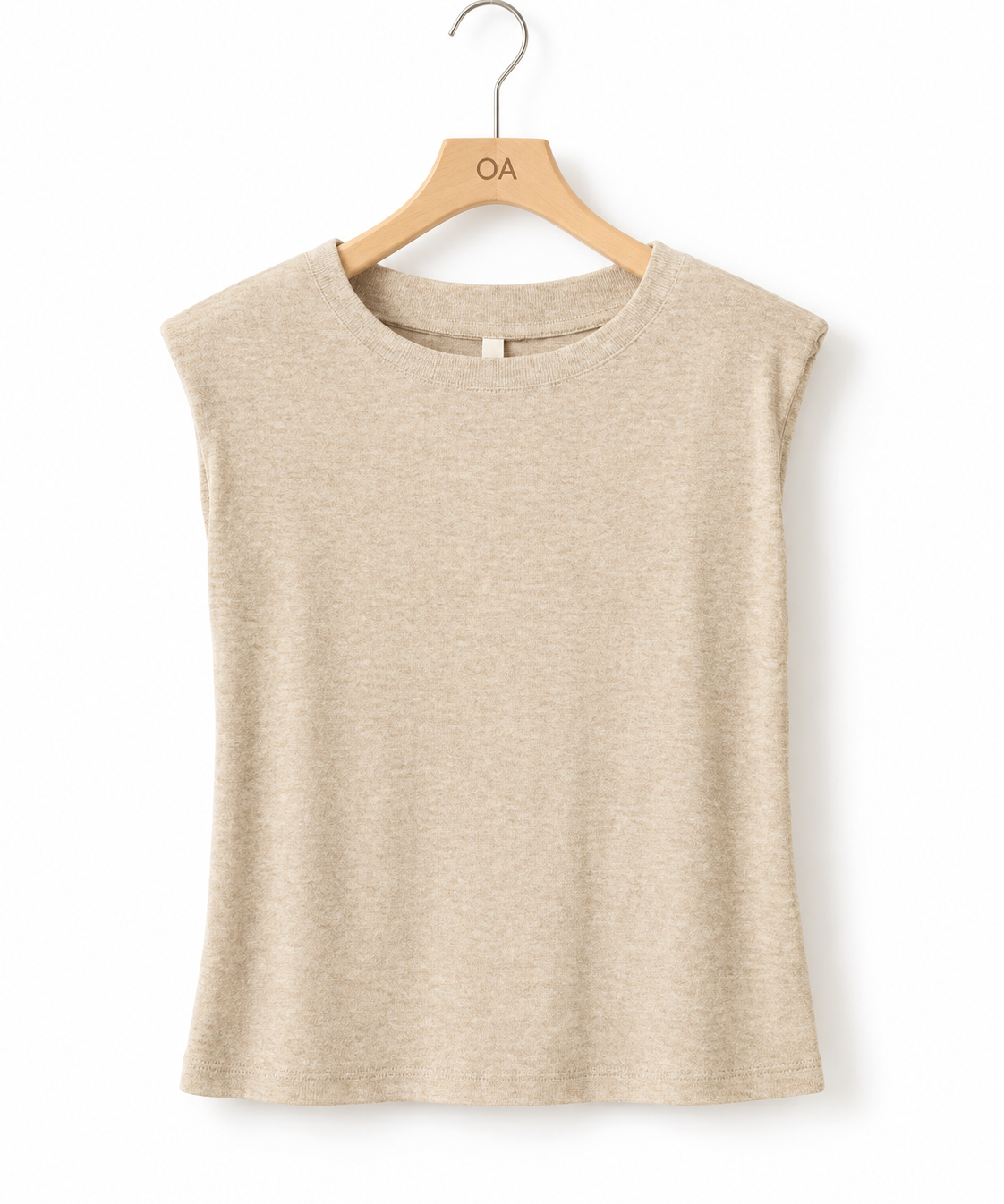 Blusa sem mangas bege clara com gola careca