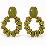 Brinco Dorothy argola verde oliva com pedras oval e detalhes dourados