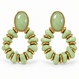 Brinco Dorothy argola verde menta com pedras oval e detalhes dourados