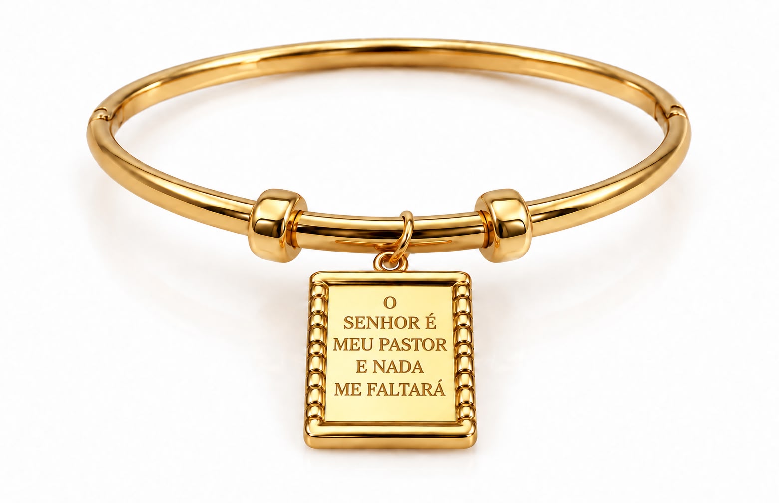 Pulseira Salmo dourada com pingente retangular e fecho ajustável