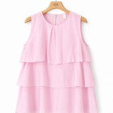 Blusa sem mangas rosa com camadas de babados e gola redonda