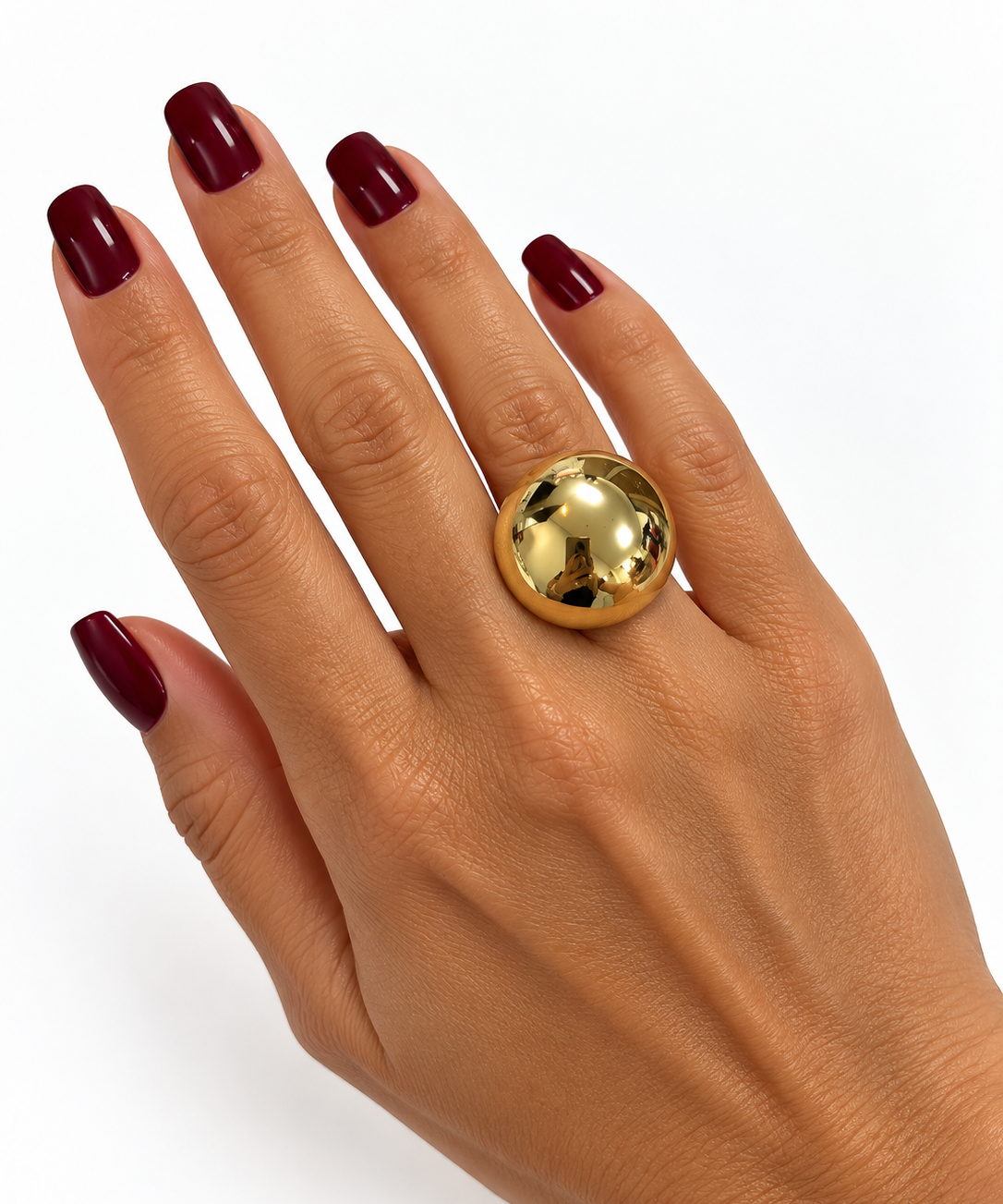 Anel dourado Claire Baby com esfera lisa polida