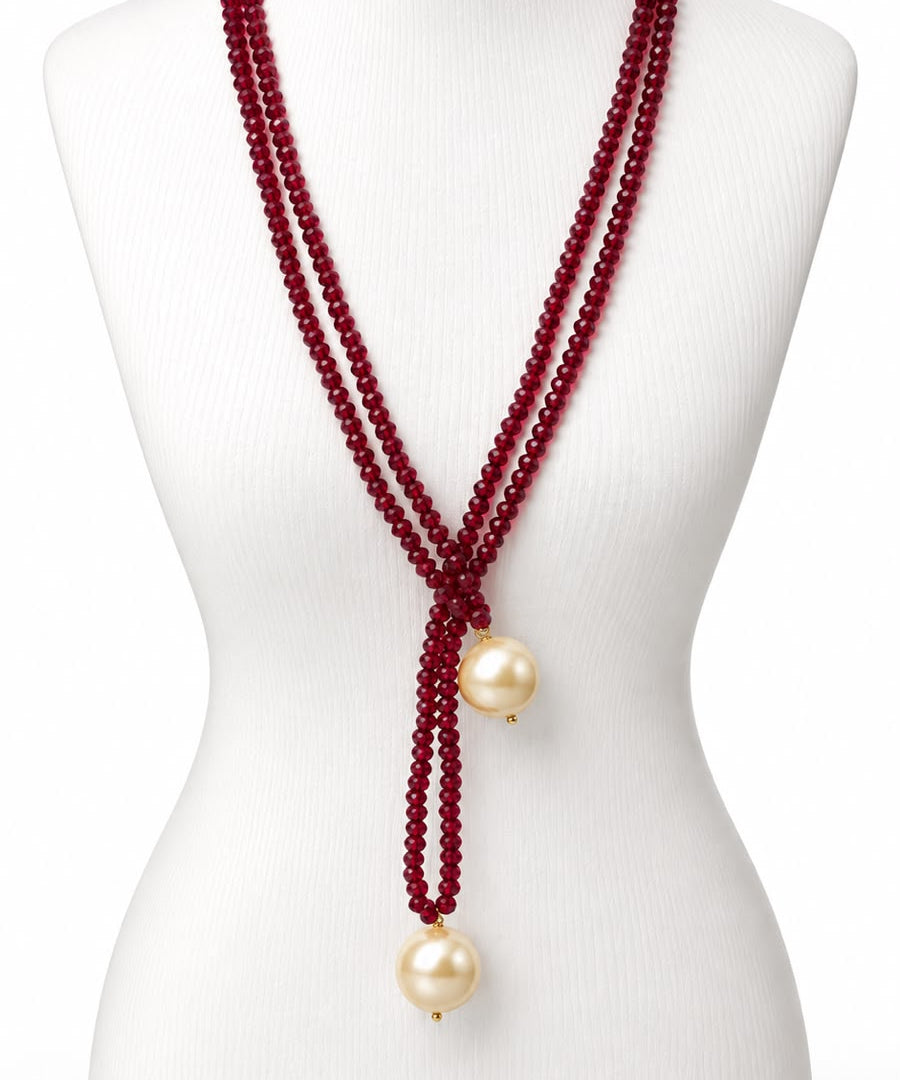 Colar Marbella de miçangas marsala com pingente de duas pérolas