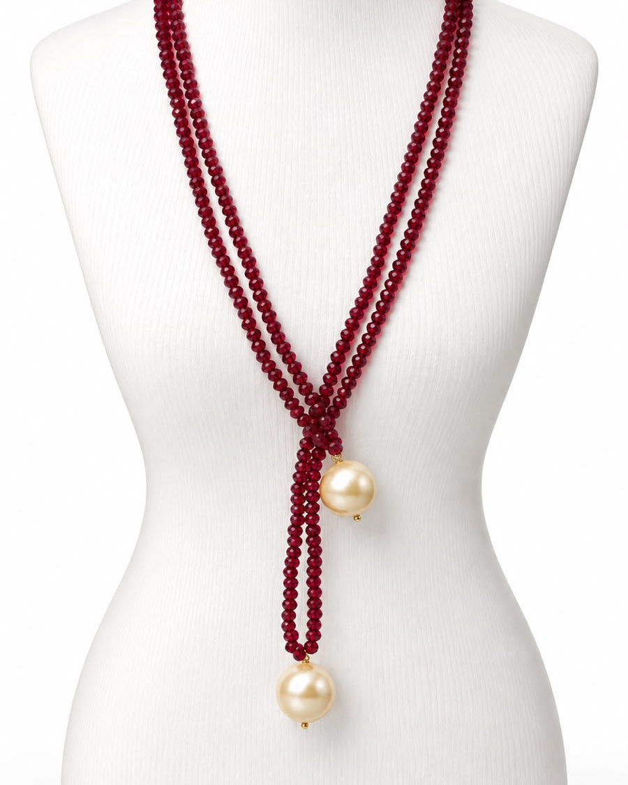 Colar Marbella de miçangas marsala com pingente de duas pérolas