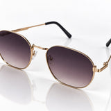 Óculos de sol armação dourada lentes degradê violeta formato oval