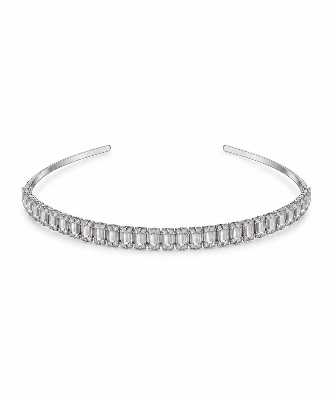 Tiara Diana prateada com fileira de pedras transparentes