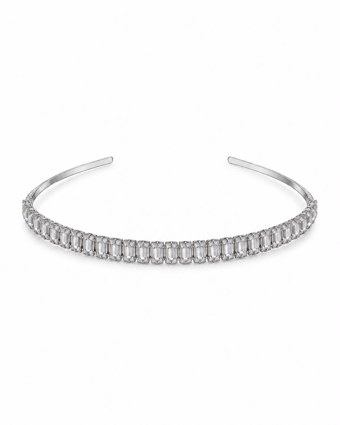 Tiara Diana prateada com fileira de pedras transparentes