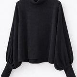 Tricot Parla preto de gola alta, mangas bufantes e punhos franzidos