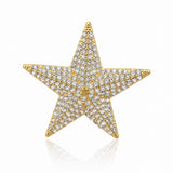 Broche estrela com cristais brilhantes em tom dourado, formato de estrela completa.