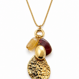 Colar Lucelia com pingente dourado e pedras translúcidas marrom e vermelha