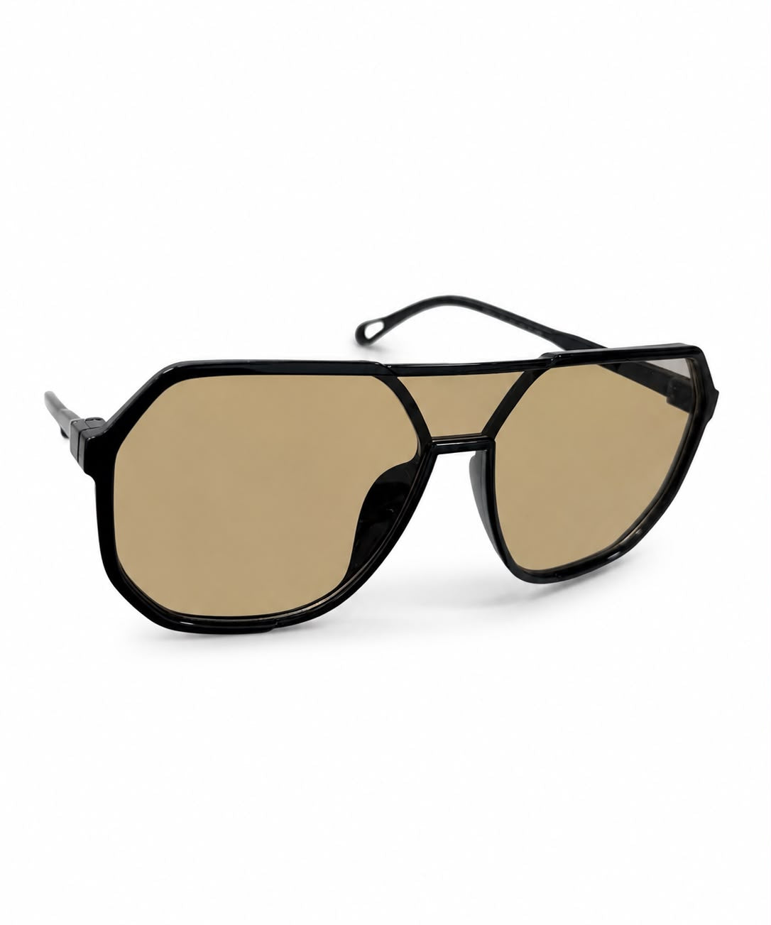 Óculos Nikki com armação preta e lentes marrom-âmbar, formato oversized
