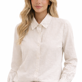 Camisa Livia creme, gola clássica e botões frontais, manga longa