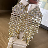 Brinco vida festa com franjas de strass brilhantes, banho dourado, pendente