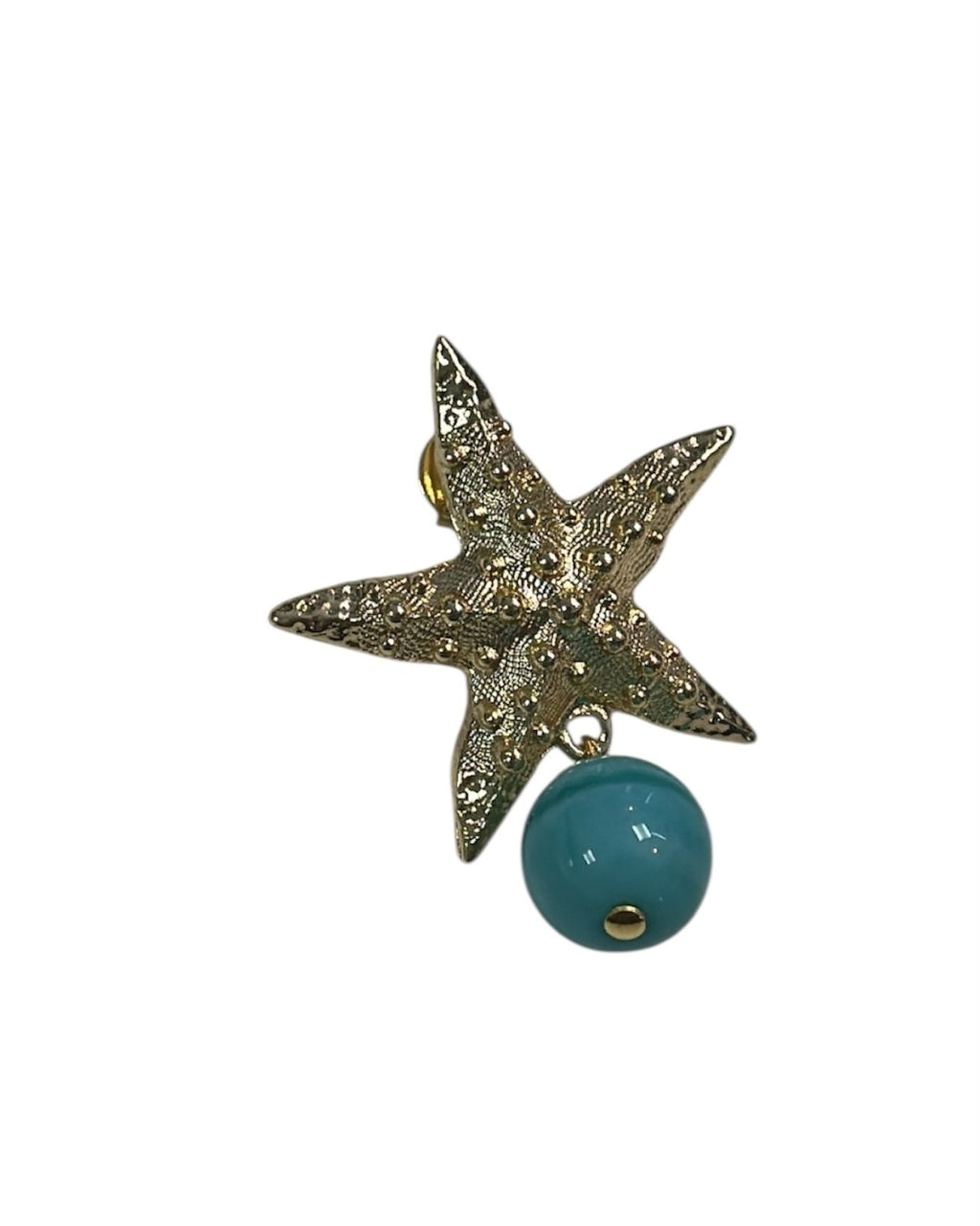 Brinco de estrela dourada com pingente oval azul-turquesa