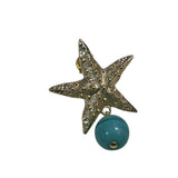 Brinco de estrela dourada com pingente oval azul-turquesa