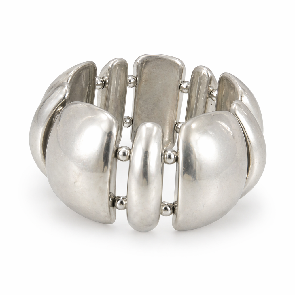 Pulseira maxi de metal prateado com elos largos e fecho com pinos