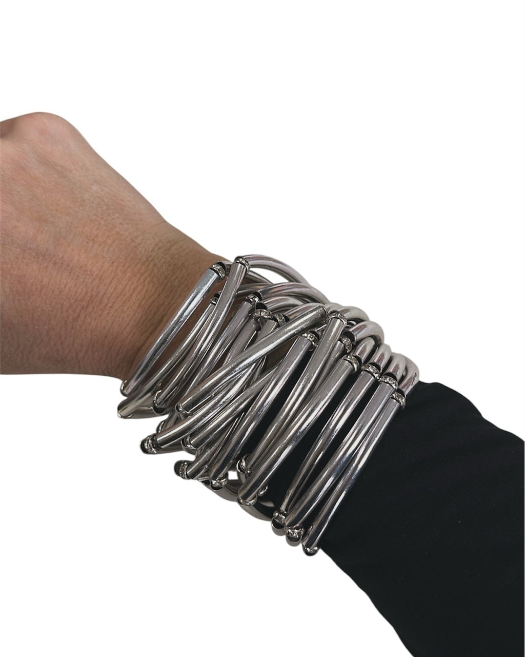 Pulseira Tosi Glam prateada com vários elos metálicos e fecho