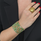 Pulseira de pedras brilhantes verde e dourada, estilo bracelete ajustável