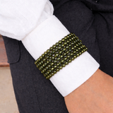 Pulseira Ana Ursula de cristais verde-musgo, faixa tripla com brilho