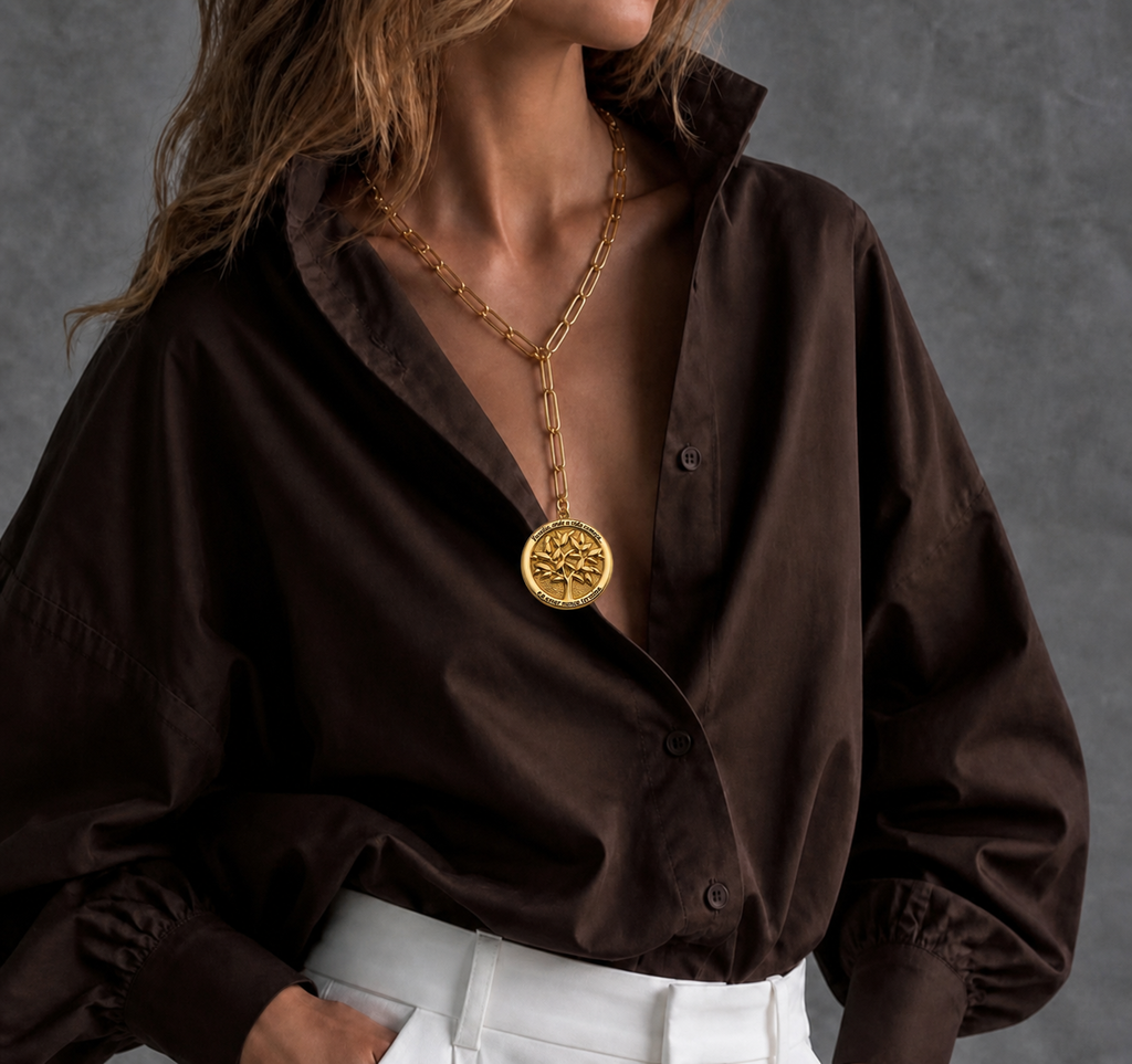 Colar dourado slim com medalha redonda de Nossa Senhora