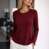 Blusa Amélia vinho: manga longa com punhos em renda e gola canelada
