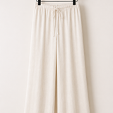 Calça Maria Claudia de cintura com elástico e cordão, pernas largas, cor creme