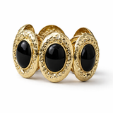 Pulseira ajustável dourada com pedras ovais pretas