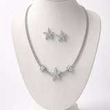 Conjunto de colar e brinco com estrelas brilhantes, acabamento prateado