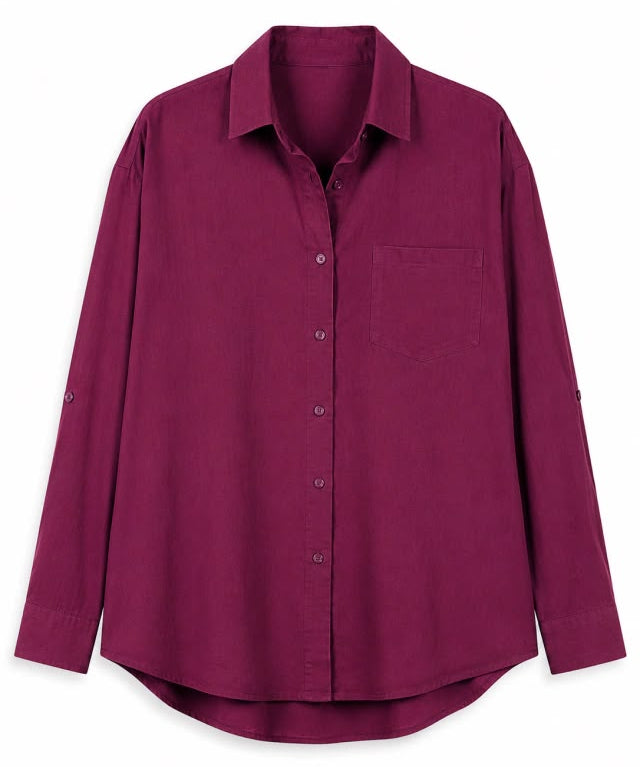 Camisa vinho de botão com gola e bolso frontal