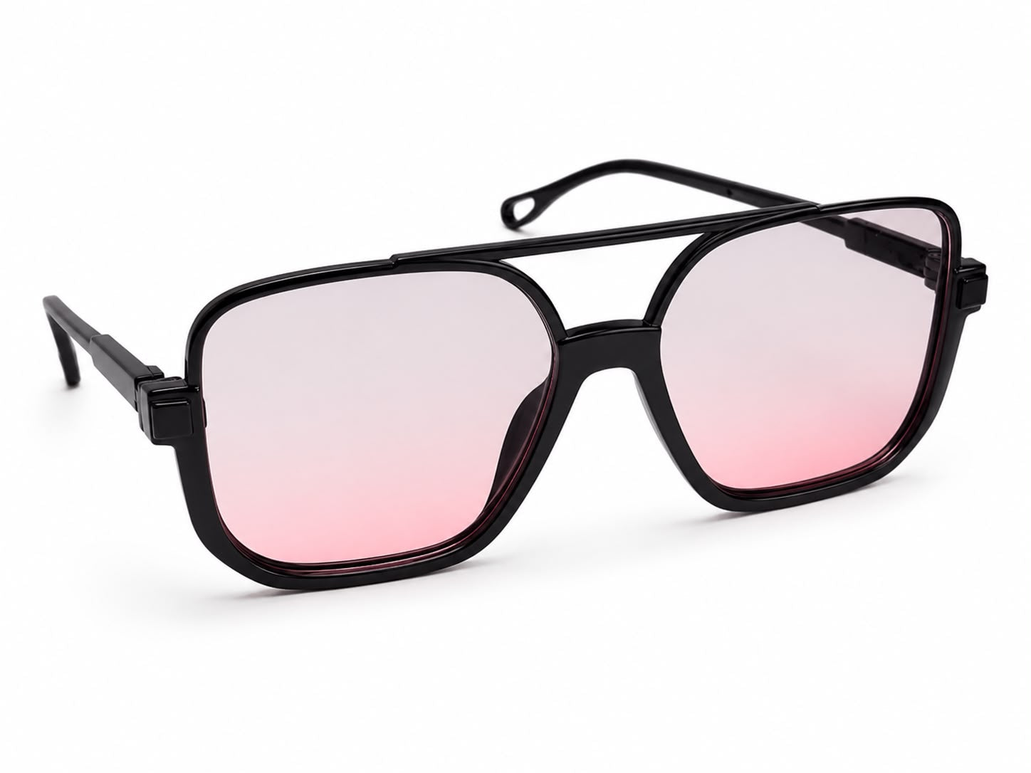 Óculos Nikki Rosé com armação preta e lentes rosé espelhadas