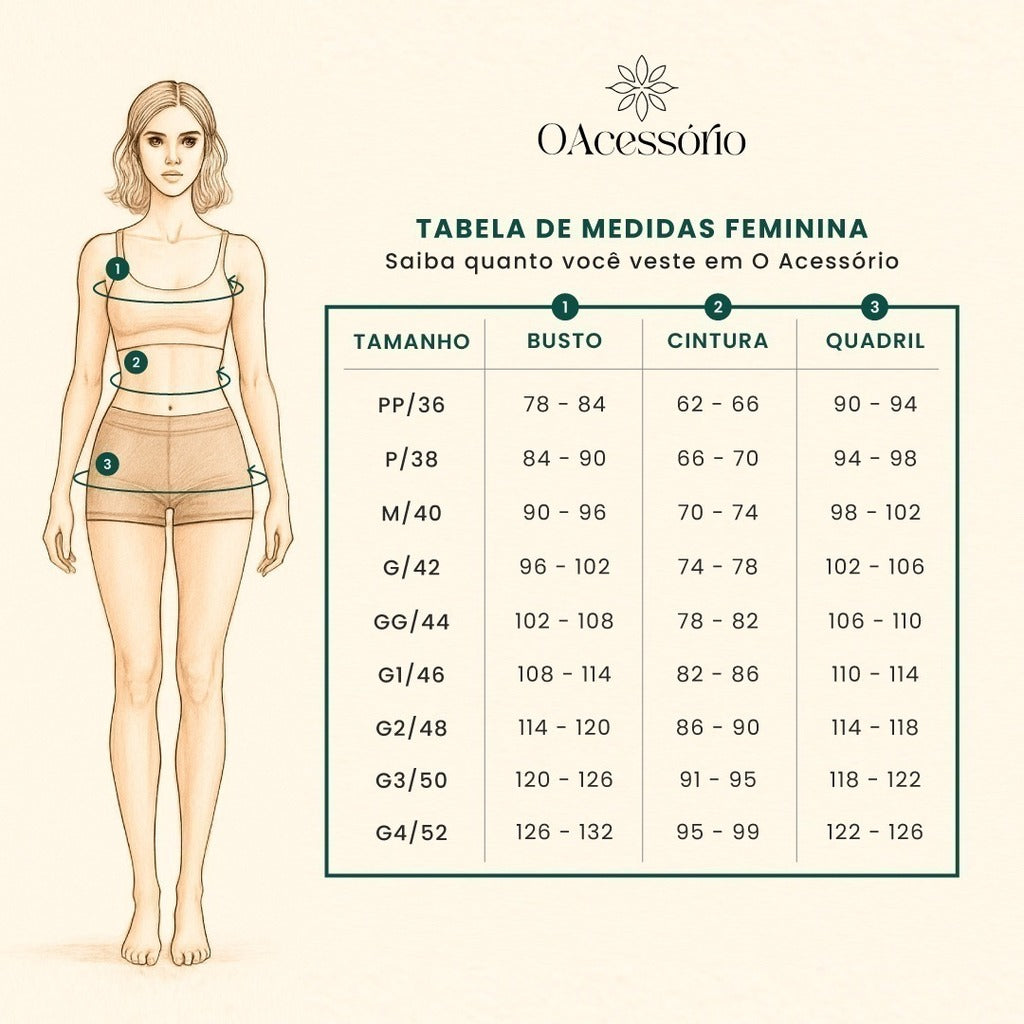 Cardigan longo aberto, decote alongado, usado em modelo na tabela de medidas