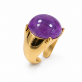 Anel Laila dourado com pedra roxa oval