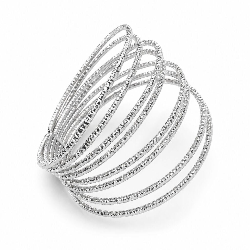Conjunto de pulseiras Norma prateadas, várias voltas com acabamento brilhoso