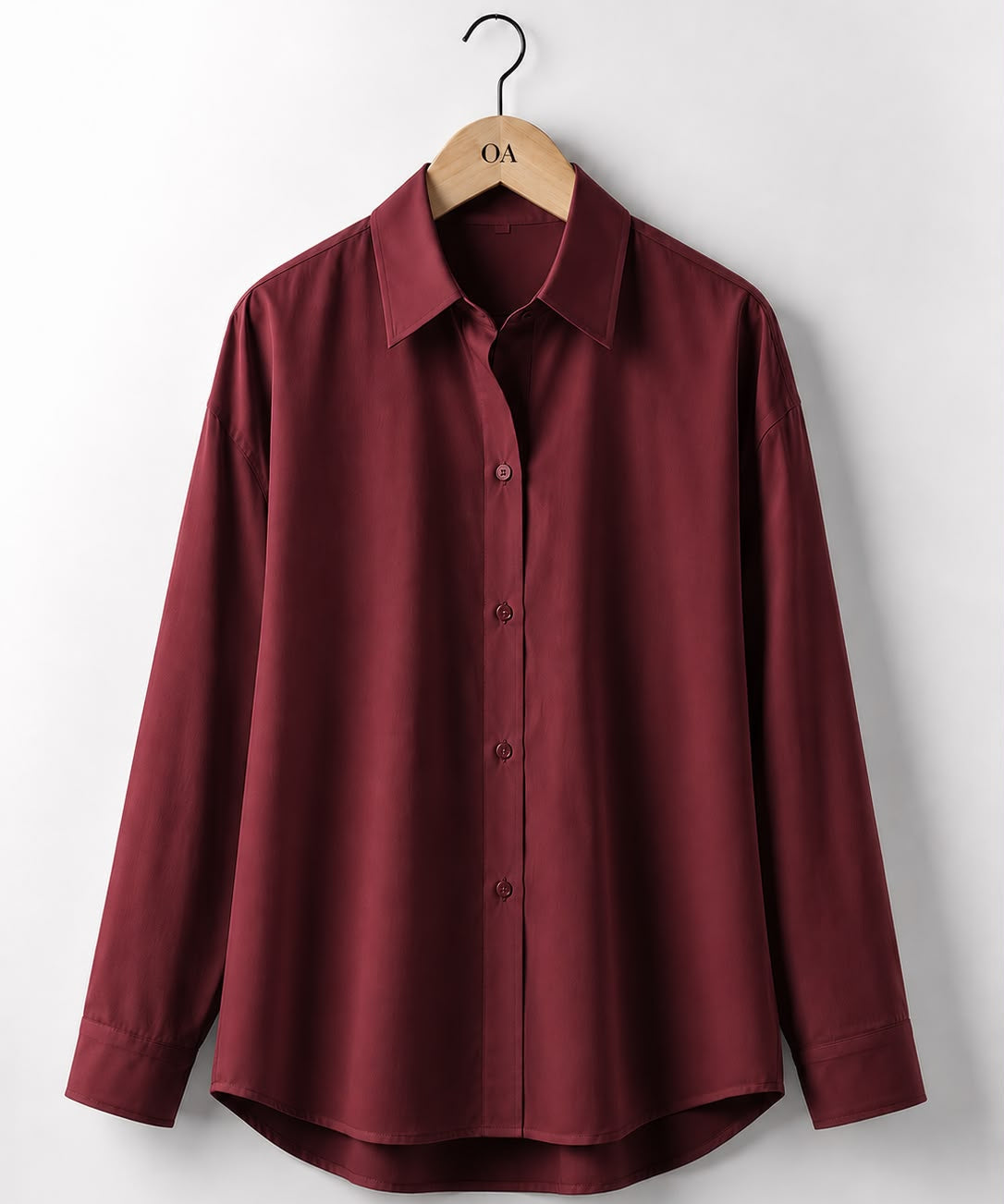 Camisa Greta vinho: gola e botões frontais, manga longa
