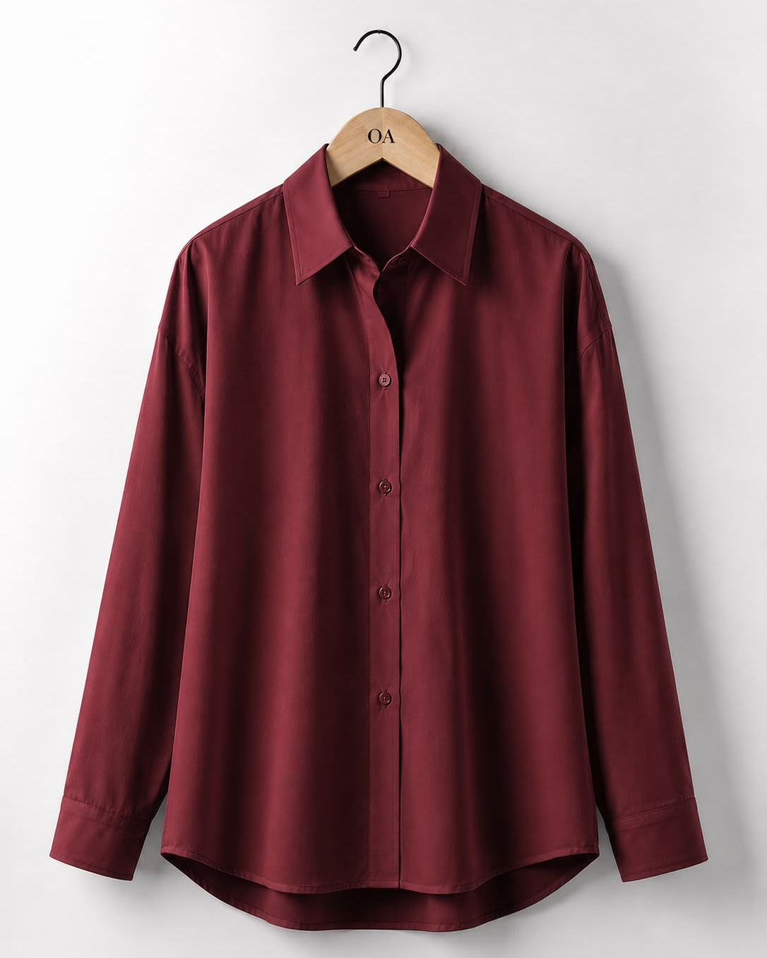 Camisa Greta vinho: gola e botões frontais, manga longa