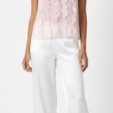 Blusa sem mangas rosa Candy com babados verticais na frente e decote V